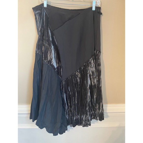 Linea Domani Size 8 Asymmetric Gray Velvet Mixed Media Skirt Boho Whimsigoth - Picture 5 of 7